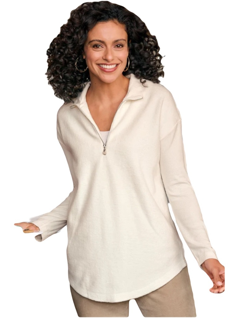 Soft Surroundings Adalyn pullover tunic ivory sherpa half zip sweatshirt M